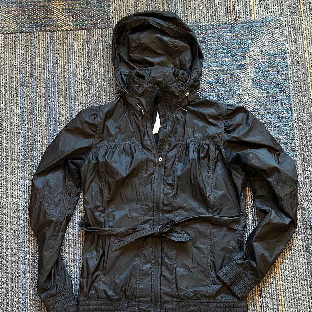 Lululemon Athletica Black Nylon Jacket with Belt & Hood! Excellent Condition!!